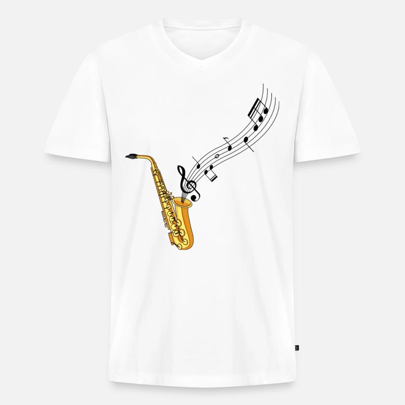 Saxophon - Männer Premium Bio T-Shirt mit V-Ausschnitt - Weiß