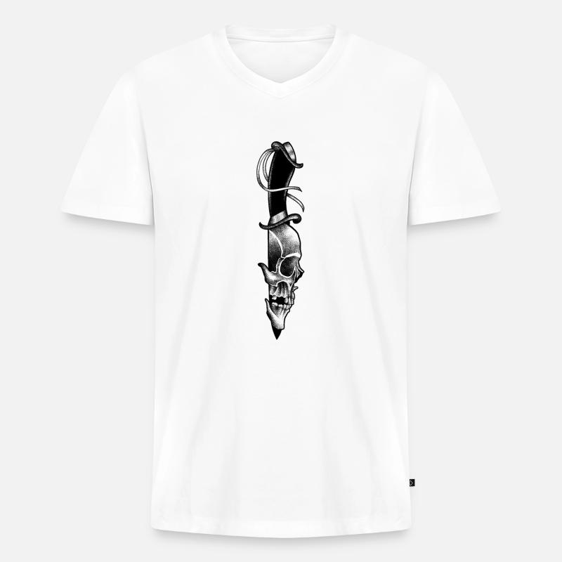 Totenkopf im Dotwork-Stil - Männer Premium Bio T-Shirt mit V-Ausschnitt - Weiß