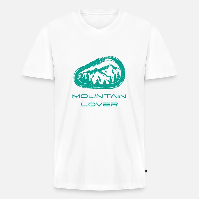 Berglieber Karabiner - Männer Premium Bio T-Shirt mit V-Ausschnitt - Weiß