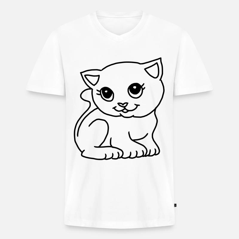 Comic Katze Zeichnung schwarz - Männer Premium Bio T-Shirt mit V-Ausschnitt - Weiß