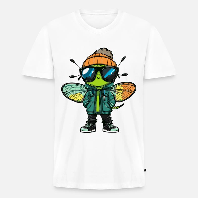 Libelle Cool Comic - Männer Premium Bio T-Shirt mit V-Ausschnitt - Weiß