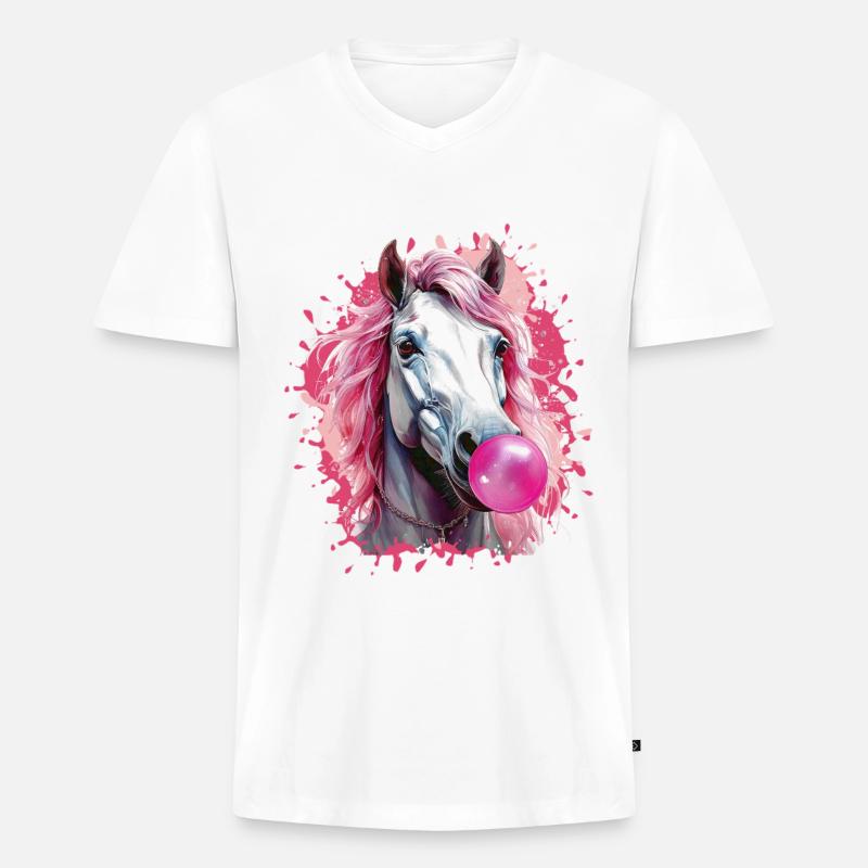 Pferd,Graffiti,illustration,Kaugummi,Blase - Männer Premium Bio T-Shirt mit V-Ausschnitt - Weiß