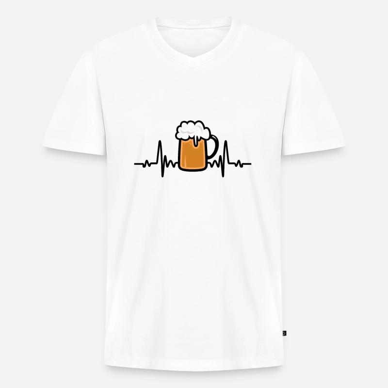 Herzschlag, Bier, Bierglas, Alkohol, Geschenk - Männer Premium Bio T-Shirt mit V-Ausschnitt - Weiß