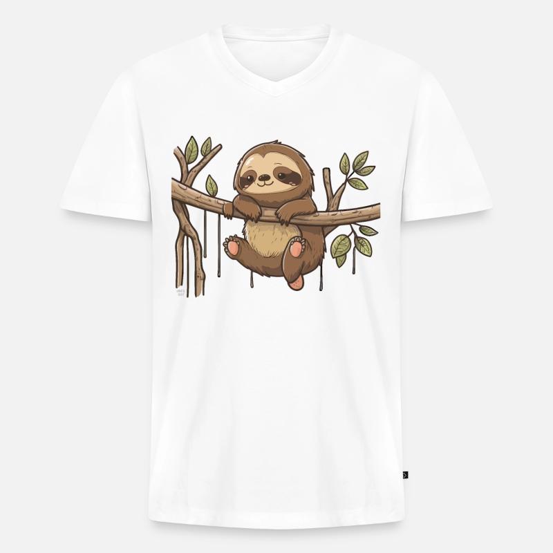 Faultier-Leben - Männer Premium Bio T-Shirt mit V-Ausschnitt - Weiß