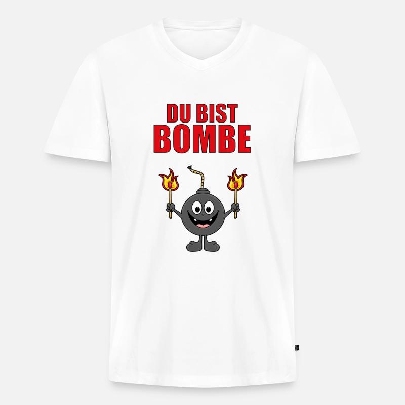 BOMBE - DU BIST BOMBE - Männer Premium Bio T-Shirt mit V-Ausschnitt - Weiß