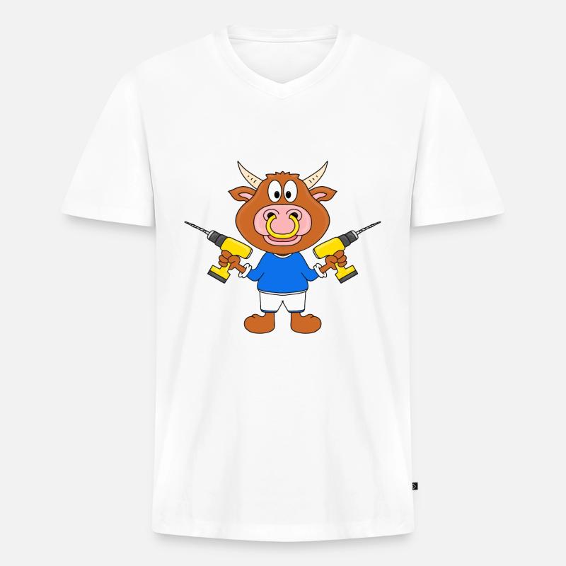 BULLE - HANDWERKER - BOHRER - BAUSTELLE - BERUF - Männer Premium Bio T-Shirt mit V-Ausschnitt - Weiß