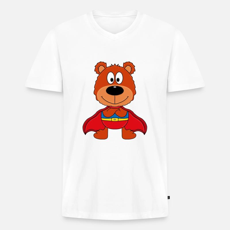 SUPERHELD - TEDDYBÄR - TEDDY - KIND - BABY - Männer Premium Bio T-Shirt mit V-Ausschnitt - Weiß