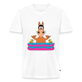 PFERD - PONY - POOL - PLANSCHBECKEN - TIER - FUN - Männer Premium Bio T-Shirt mit V-Ausschnitt - Weiß - Vorne - Nico (187cm)