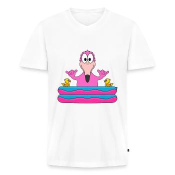 FLAMINGO - PLANSCHBECKEN - SOMMER - BADEN - SHAKA - Männer Premium Bio T-Shirt mit V-Ausschnitt - Weiß - Vorne - Nico (187cm)
