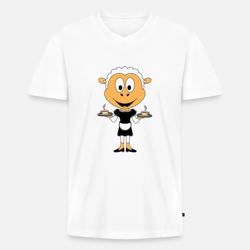 SCHAF - KELLNERIN - GASTRONOMIE - KAFFEE - TEE - Männer Premium Bio T-Shirt mit V-Ausschnitt - Weiß