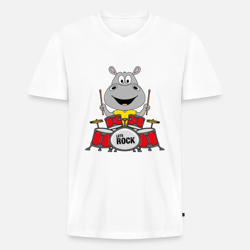NILPFERD - SCHLAGZEUG - ROCK - BAND - TIER - Männer Premium Bio T-Shirt mit V-Ausschnitt - Weiß