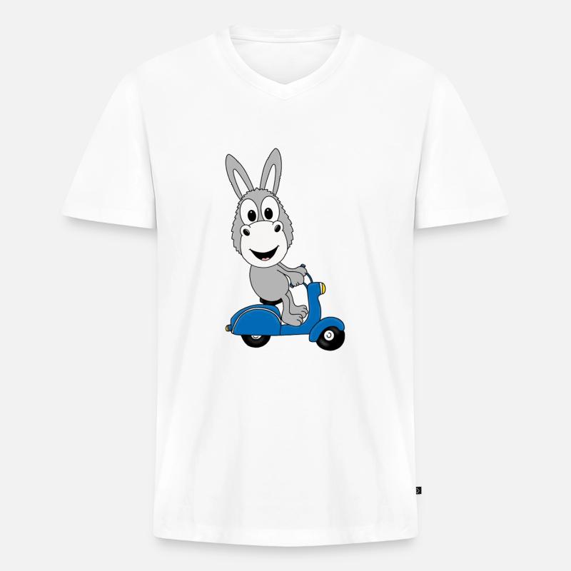 ESEL - ROLLER - TIER - TIERISCH - Männer Premium Bio T-Shirt mit V-Ausschnitt - Weiß