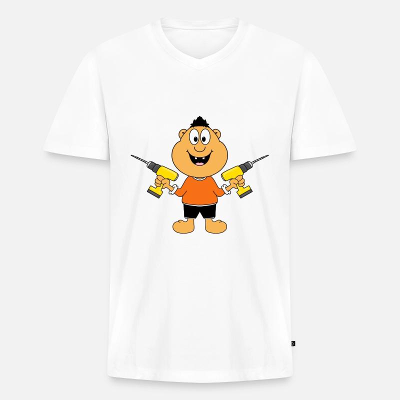MANN - HEIMWERKER - HANDWERKER - BOHRER - FUN - Männer Premium Bio T-Shirt mit V-Ausschnitt - Weiß