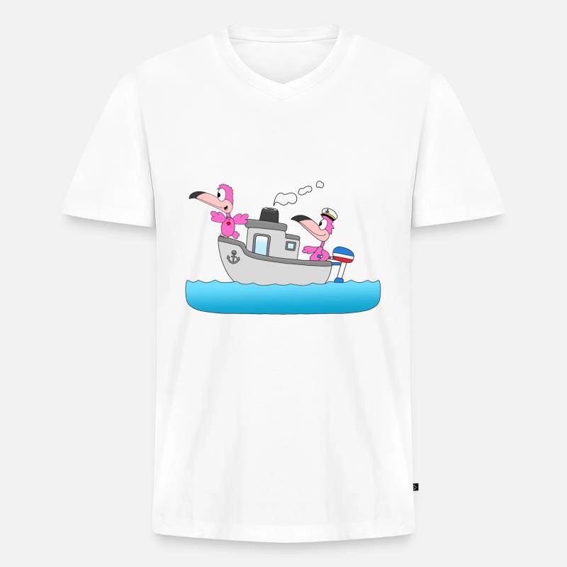 FLAMINGOS - BOOT - SCHIFF - LIEBE - SEEFAHRER - Männer Premium Bio T-Shirt mit V-Ausschnitt - Weiß