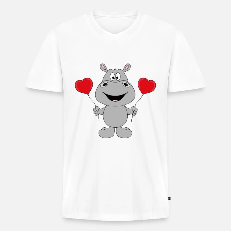 NILPFERD - LUFTBALLONS - LIEBE - TIERISCH - TIER - Männer Premium Bio T-Shirt mit V-Ausschnitt - Weiß