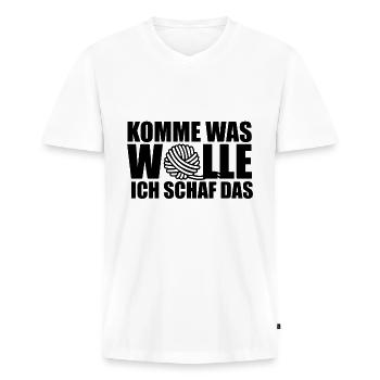 KOMME WAS WOLLE ICH SCHAF DAS - MUTMACHER - SCHAFE - Männer Premium Bio T-Shirt mit V-Ausschnitt - Weiß - Vorne - Nico (187cm)