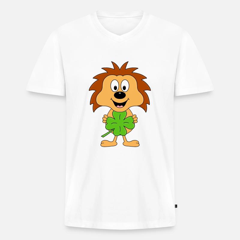 KLEEBLATT - GLÜCKSBRINGER - IGEL - TIER - Männer Premium Bio T-Shirt mit V-Ausschnitt - Weiß
