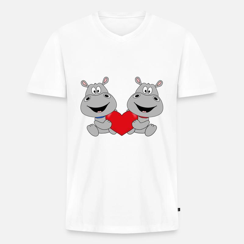 NILPFERDE - FLUSSPFERDE - HIPPOS - LIEBE - HERZ - Männer Premium Bio T-Shirt mit V-Ausschnitt - Weiß