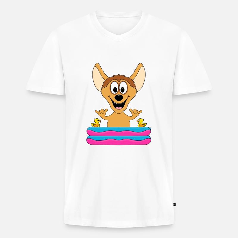 HYÄNE - POOL - PLANSCHBECKEN - TIERISCH - SHAKA - Männer Premium Bio T-Shirt mit V-Ausschnitt - Weiß