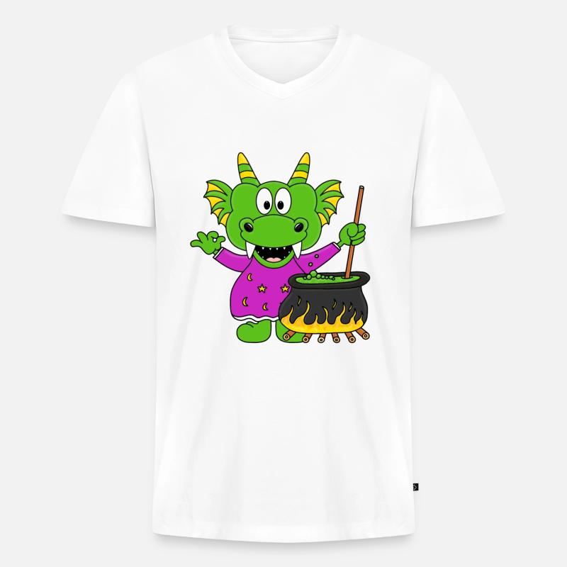 DRACHE - HALLOWEEN - KOCH - KOCHEN - Männer Premium Bio T-Shirt mit V-Ausschnitt - Weiß