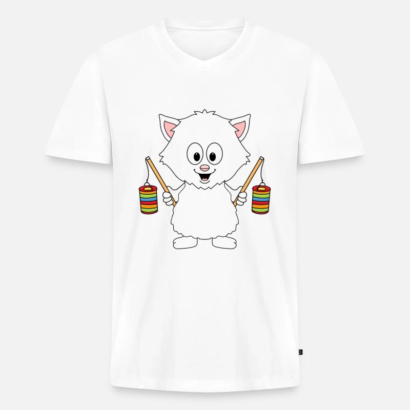 KATZE - KATER - LATERNE - LATERNENUMZUG - Männer Premium Bio T-Shirt mit V-Ausschnitt - Weiß