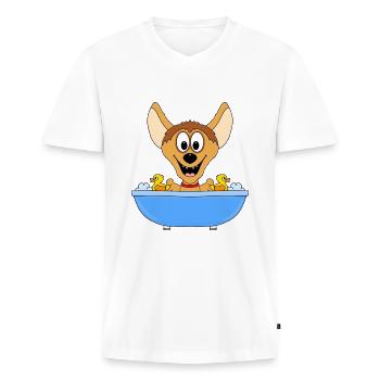 HYÄNE - BADEWANNE - TIER - TIERISCH - KIND - BABY - Männer Premium Bio T-Shirt mit V-Ausschnitt - Weiß - Vorne - Nico (187cm)