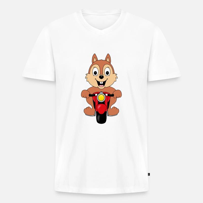 EICHHÖRNCHEN - MOTORRAD - BIKER - TIER - Männer Premium Bio T-Shirt mit V-Ausschnitt - Weiß
