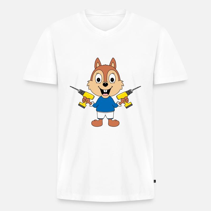 BOHRER - EICHHÖRNCHEN - HANDWERKER - Männer Premium Bio T-Shirt mit V-Ausschnitt - Weiß