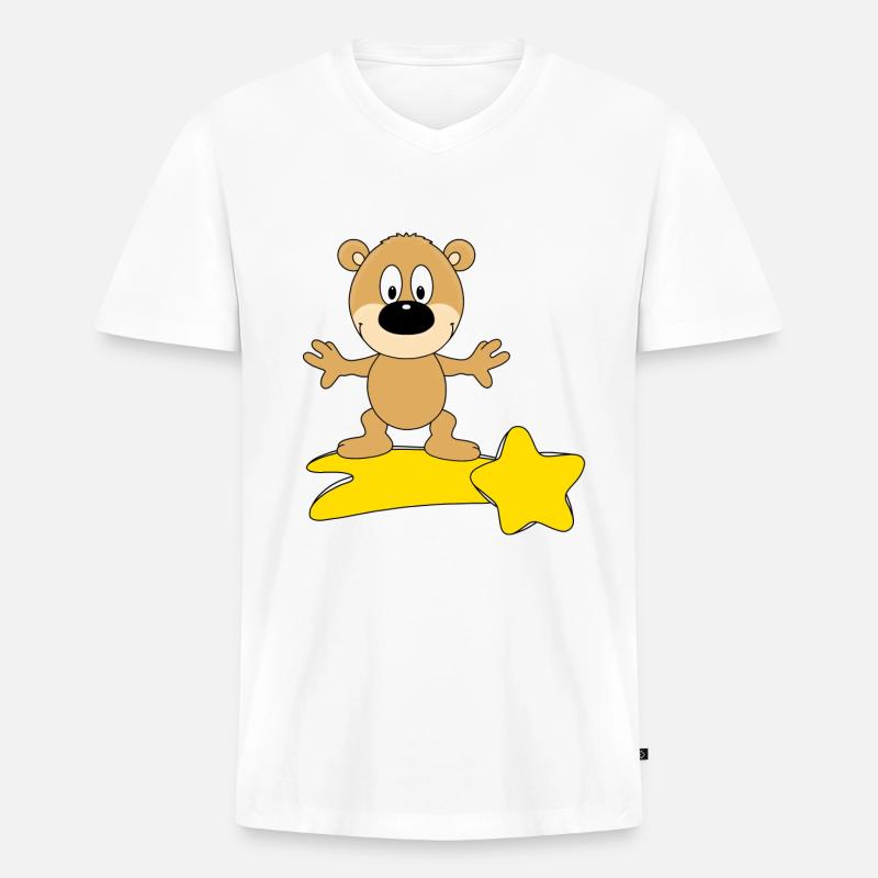 STERNSCHNUPPE - SURFER - TEDDY - BÄR - TEDDYBÄR - Männer Premium Bio T-Shirt mit V-Ausschnitt - Weiß