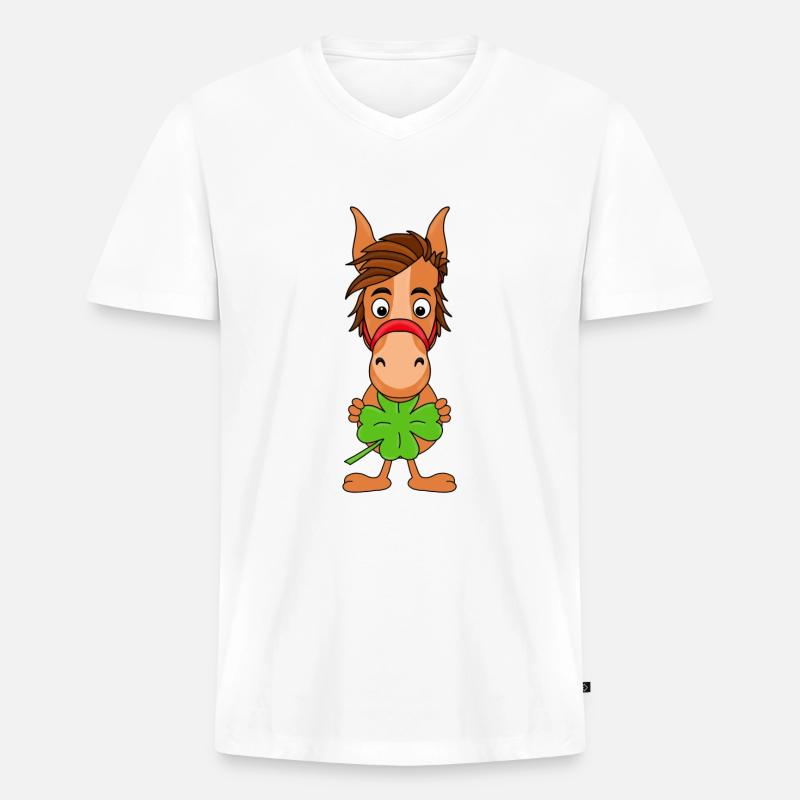 KLEEBLATT - PFERD - PONY - GLÜCKSBRINGER - TIER - Männer Premium Bio T-Shirt mit V-Ausschnitt - Weiß