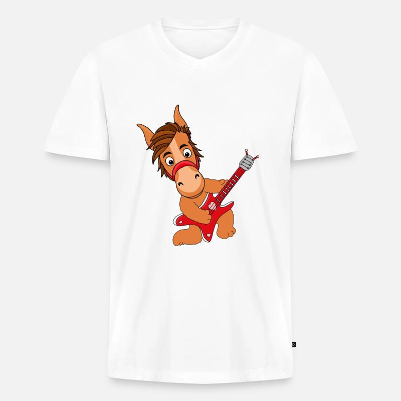 PFERD - GITARRE - PONY - Männer Premium Bio T-Shirt mit V-Ausschnitt - Weiß