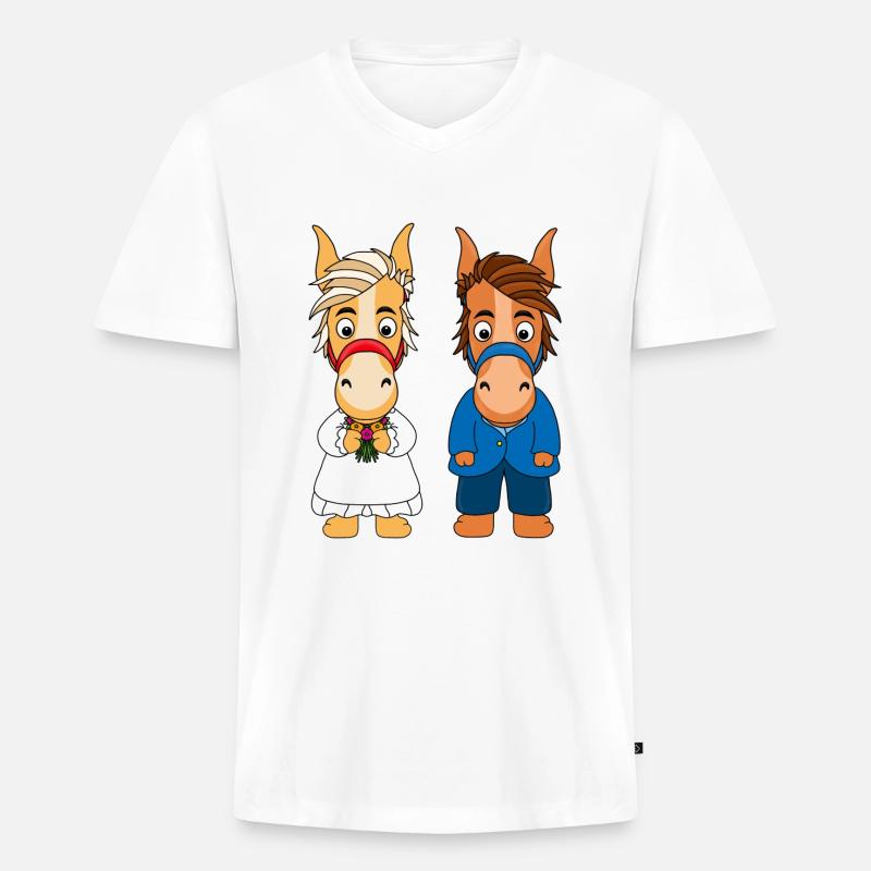 PFERDE - HOCHZEIT - Männer Premium Bio T-Shirt mit V-Ausschnitt - Weiß