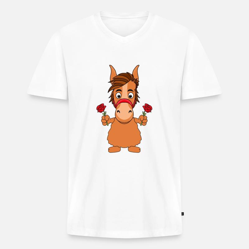 BLUMEN - PFERD - PONY - Männer Premium Bio T-Shirt mit V-Ausschnitt - Weiß