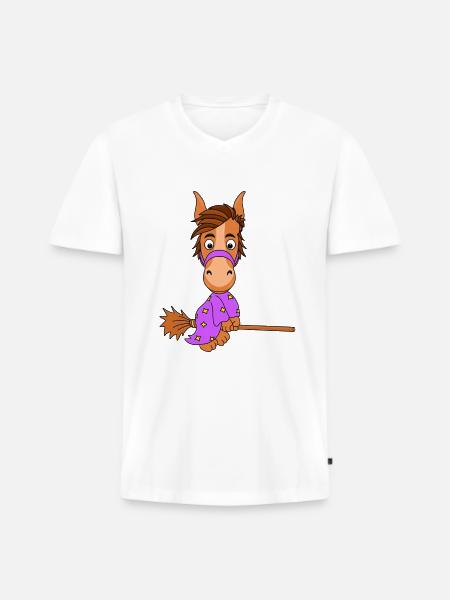 PFERD - HEXE - PONY - Männer Premium Bio T-Shirt mit V-Ausschnitt - Weiß