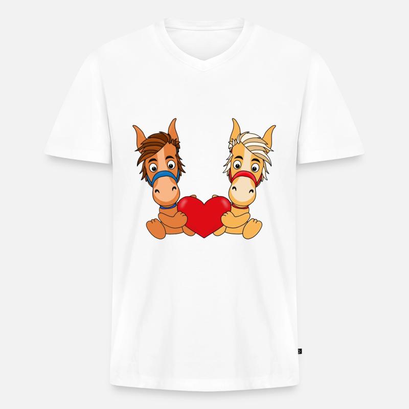 PFERDE - LIEBE - Männer Premium Bio T-Shirt mit V-Ausschnitt - Weiß