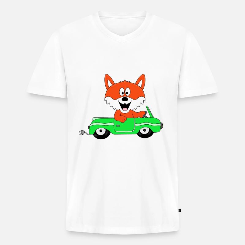 FUCHS - E-AUTO - Männer Premium Bio T-Shirt mit V-Ausschnitt - Weiß