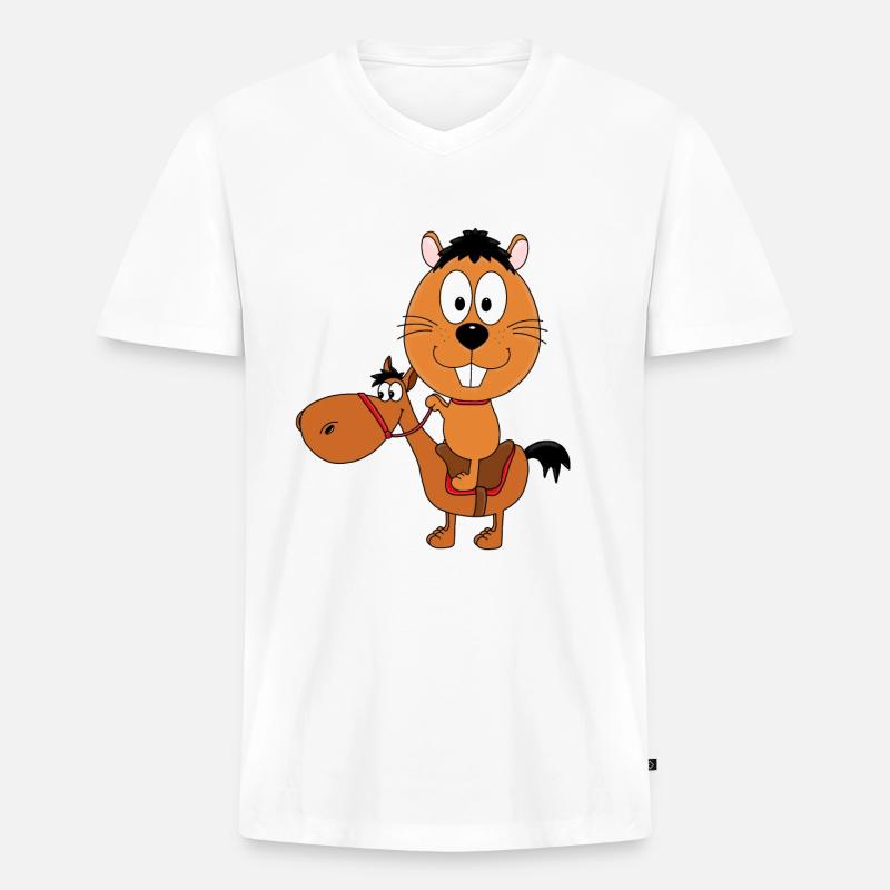 REITEN - PFERD - PONY - BIBER - OTTER - Männer Premium Bio T-Shirt mit V-Ausschnitt - Weiß