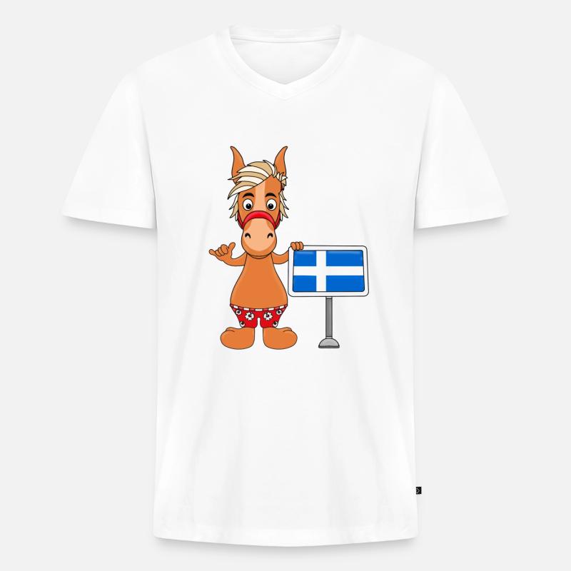 PFERD - PONY - SHETLANDINSELN - SHETLAND - SHETTY - Männer Premium Bio T-Shirt mit V-Ausschnitt - Weiß