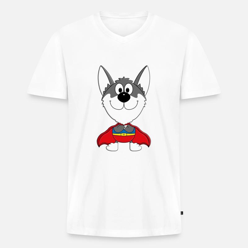 HUSKY - SCHLITTENHUND - SUPERHELD - TIER - HELD - Männer Premium Bio T-Shirt mit V-Ausschnitt - Weiß