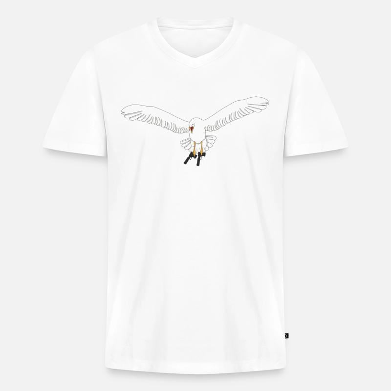 Möwe mit Pistolen - Männer Premium Bio T-Shirt mit V-Ausschnitt - Weiß