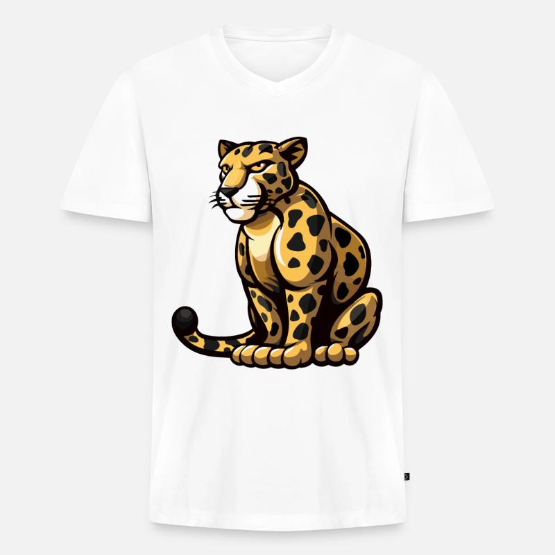 Leopard Comic - Männer Premium Bio T-Shirt mit V-Ausschnitt - Weiß