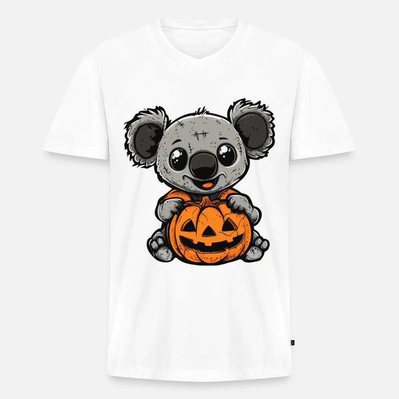 Koala Halloween Comic Lustig - Männer Premium Bio T-Shirt mit V-Ausschnitt - Weiß