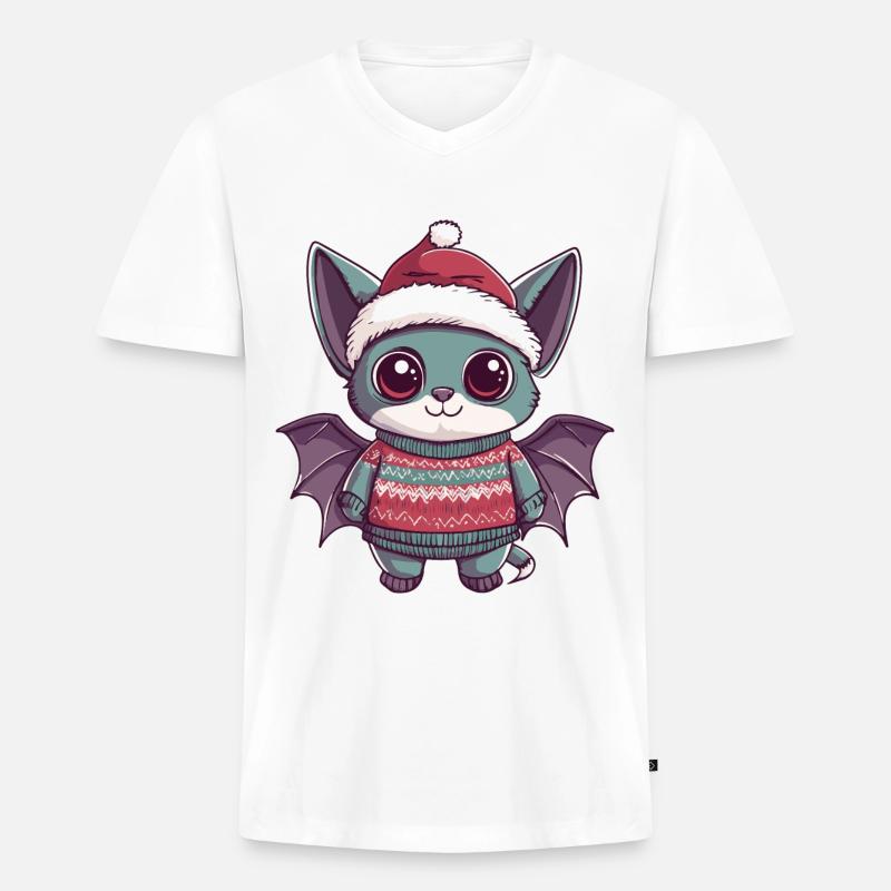 Fledermaus Weihnachten Comic - Männer Premium Bio T-Shirt mit V-Ausschnitt - Weiß
