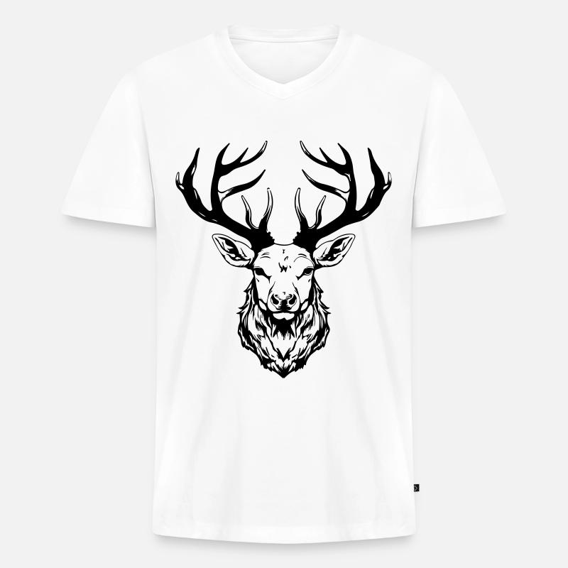 Hirsch Kopf - Männer Premium Bio T-Shirt mit V-Ausschnitt - Weiß