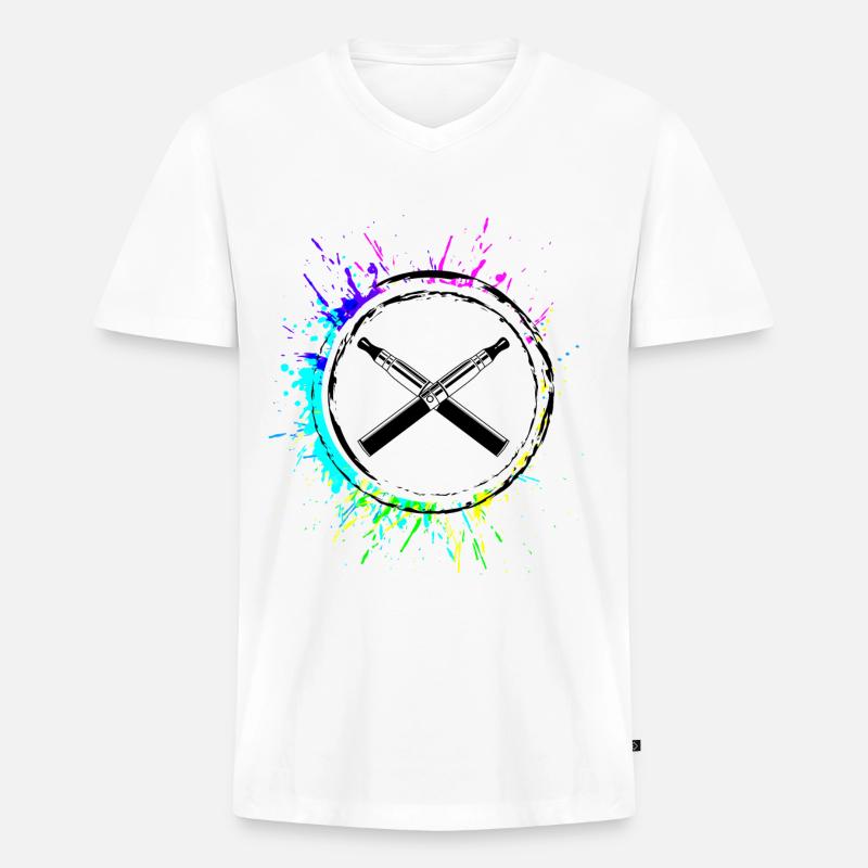 E-Zigarette Silhouette - Männer Premium Bio T-Shirt mit V-Ausschnitt - Weiß