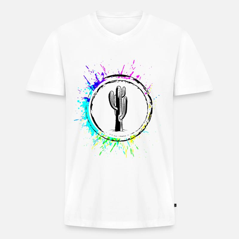 Kaktus Element Bunt - Männer Premium Bio T-Shirt mit V-Ausschnitt - Weiß