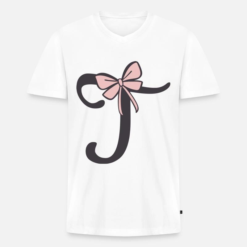 Anfangsbuchstabe T Schleifchen - Männer Premium Bio T-Shirt mit V-Ausschnitt - Weiß