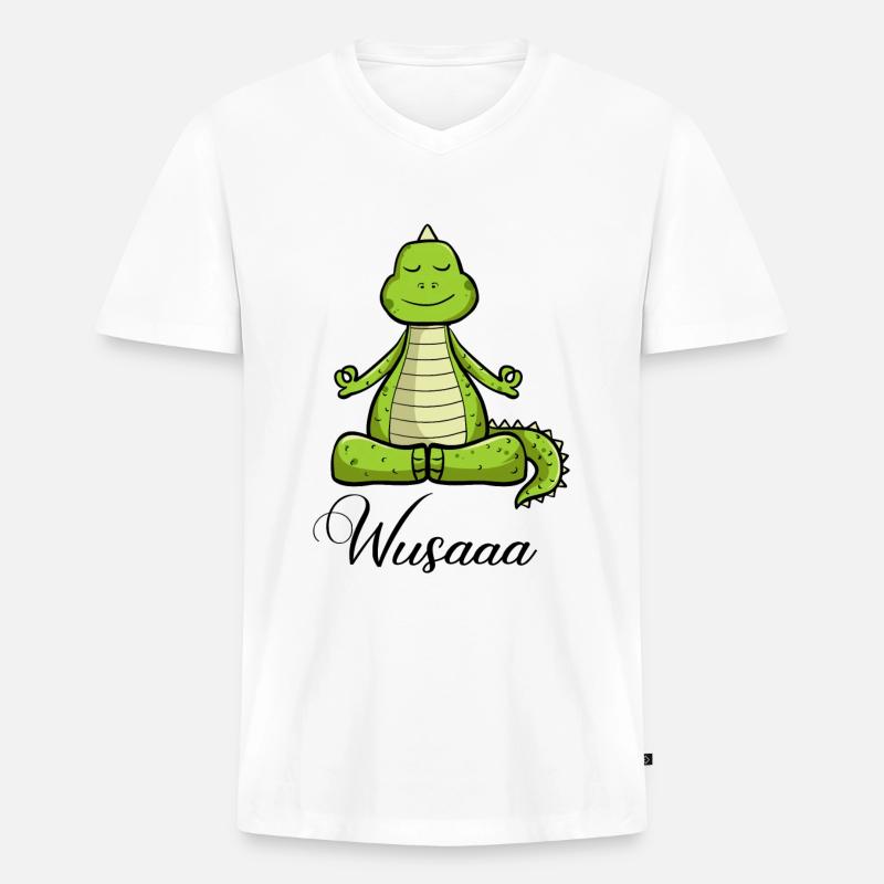 Auszeit Durchatmen Wusaaa Drache - Männer Premium Bio T-Shirt mit V-Ausschnitt - Weiß