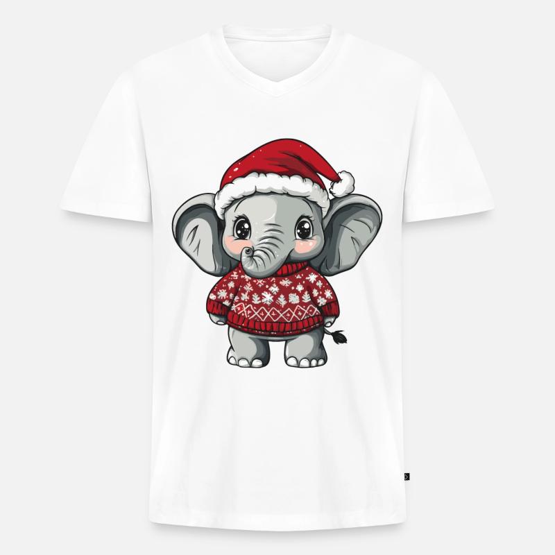 Mammut Weihnachten Comic - Männer Premium Bio T-Shirt mit V-Ausschnitt - Weiß