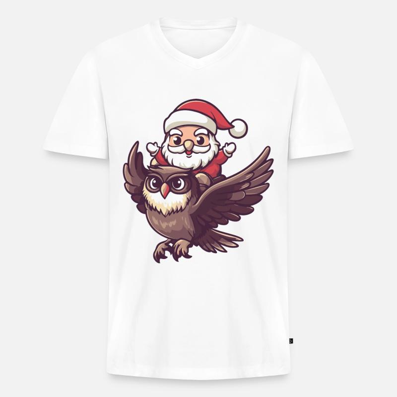 Eule Weihnachtsmann - Männer Premium Bio T-Shirt mit V-Ausschnitt - Weiß